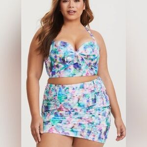 Torrid watercolor Swim skirt and strapless top